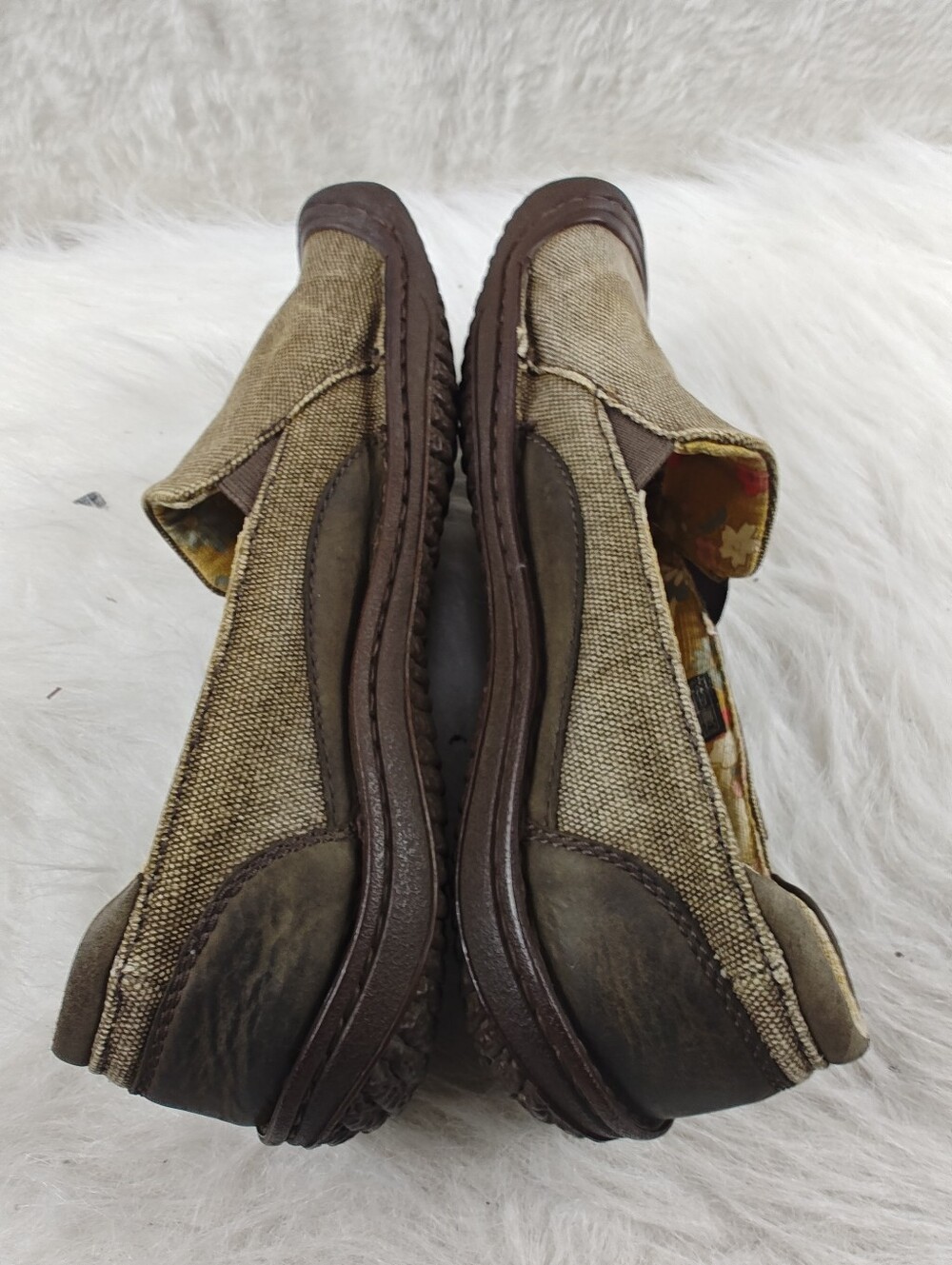 KEEN Cush Slip On Shoes Women's Size 8.5 Brown Yellow Leather Fabric Comfort - Picture 13 of 15